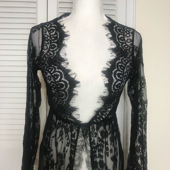 NWOT Black Long Sleeve Lace Lingerie Gown - Picture 2 of 6